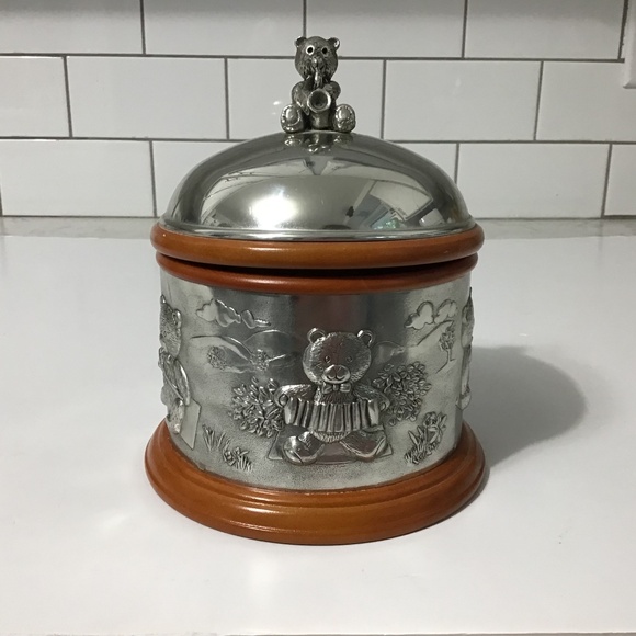 VTG Royal Selangor Pewter Wood Teddy Bear Music Box - Picture 1 of 7